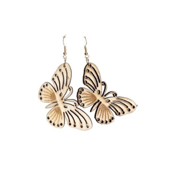 NEW BUTTERFLY Earrings Laser Cut Lightweight Whitewashed Wood NWT - Picture 2 of 8